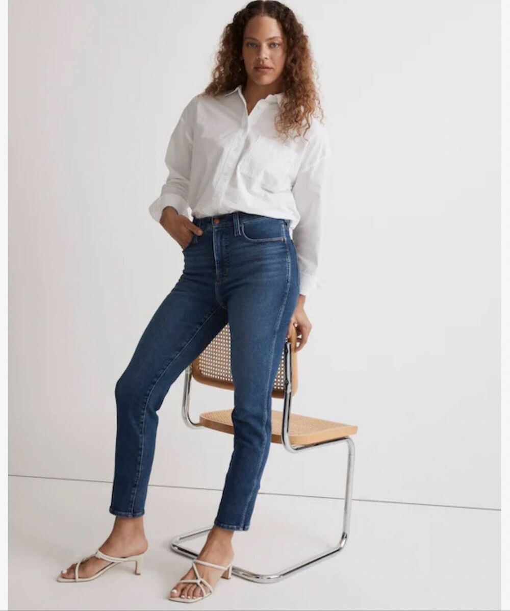 Madewell Dark Wash Stretch Cut off Hem Stovepipe Jeans Size 26